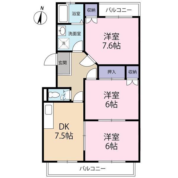 クレッセント瀬名(3DK/2階)の間取り写真