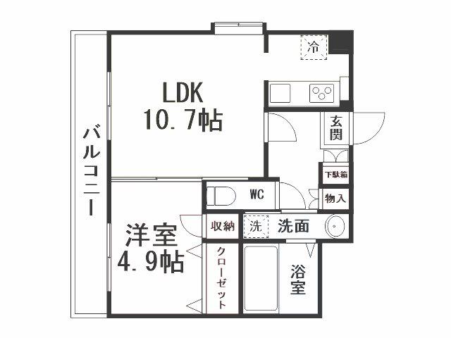 フェリシエ京町(1LDK/7階)の間取り写真