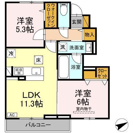 せざんぬ(2LDK/1階)の間取り写真