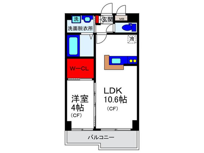 ベッラ・ヴィータ豊中(1LDK/4階)の間取り写真