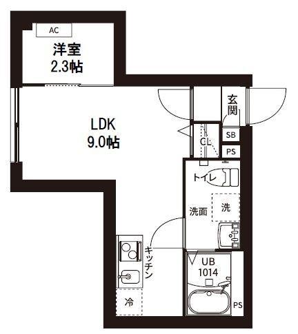 レピュア曙橋駅前レジデンス(1LDK/4階)の間取り写真