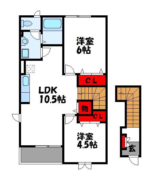 ウェイホームあまづつみC(2LDK/2階)の間取り写真