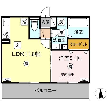 ロータスヒル A棟(1LDK/1階)の間取り写真