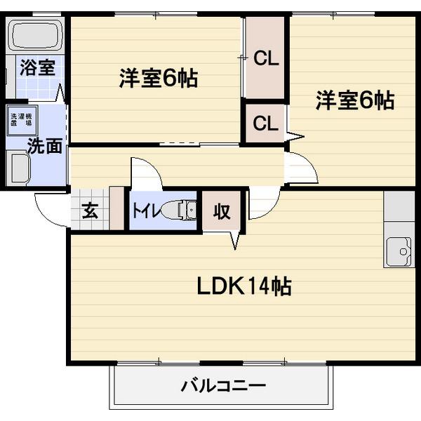 ウィンディア今堀(2LDK/1階)の間取り写真