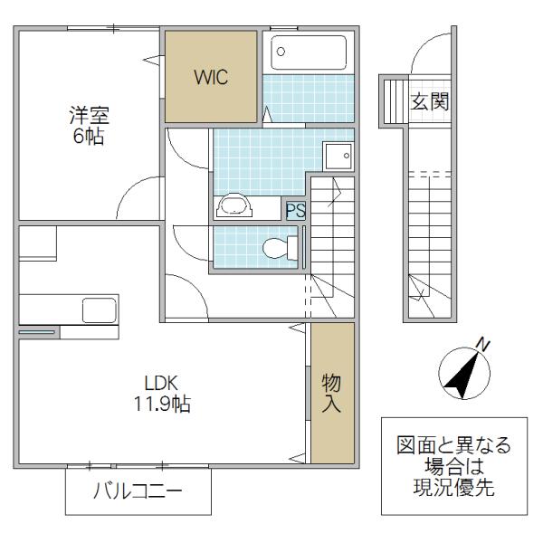 シュタットみどりのB(1LDK/2階)の間取り写真