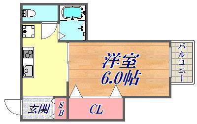 大倉山ハイツC棟(1K/2階)の間取り写真