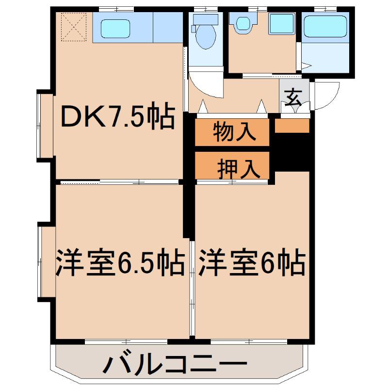 ピアパーク・アンリ(2DK/2階)の間取り写真