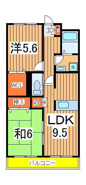 グランチェスタハイツB棟(2LDK/2階)の間取り写真
