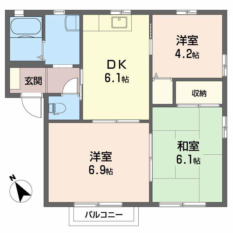 メゾン喜多川 A棟(3DK/2階)の間取り写真