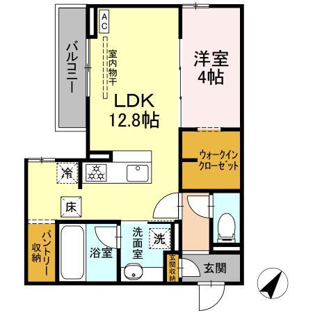 DCREST新川N(1LDK/1階)の間取り写真
