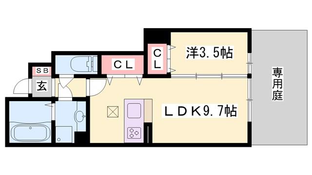 トレーフル緑ヶ丘(1LDK/1階)の間取り写真