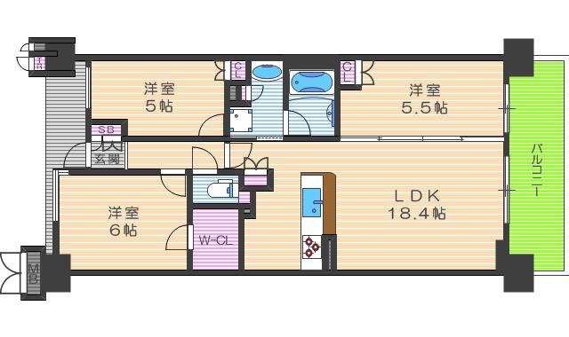 リバーガーデン福島木漏れ日の丘(3LDK/17階)の間取り写真