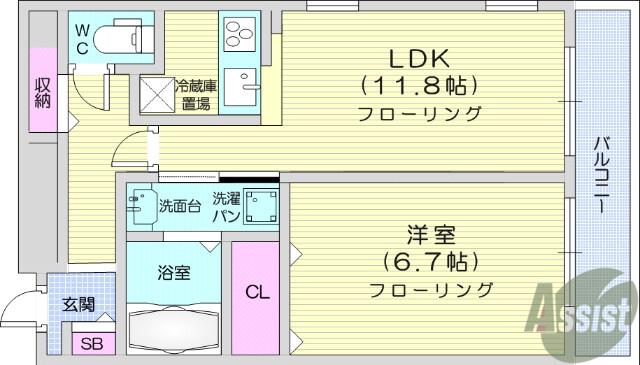 プログレ河原町(1LDK/1階)の間取り写真