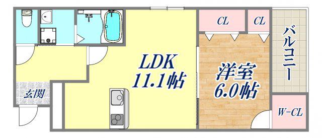エクシーレ逆瀬川(1LDK/2階)の間取り写真
