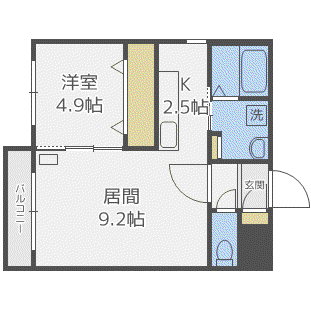 ラウレア八軒(1LDK/2階)の間取り写真