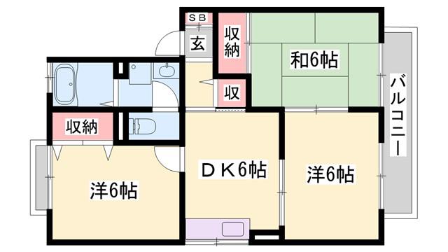 キャピタルコンフォール加古川 C棟(3DK/1階)の間取り写真