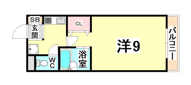 リアンジェ園田(1K/2階)の間取り写真