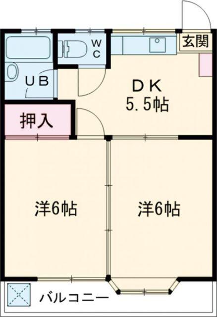 コーポヒル石畑(2DK/2階)の間取り写真
