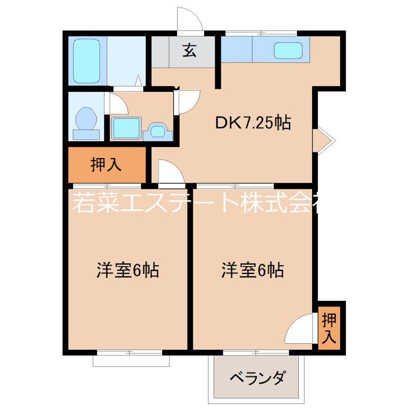 リバーサイド東合川(2DK/2階)の間取り写真