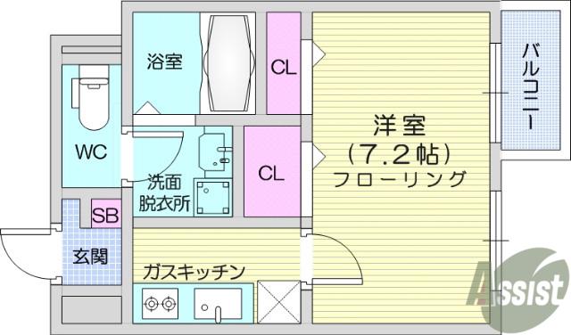 リバーサイド ガーデン(1K/3階)の間取り写真