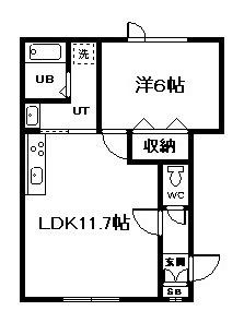 クレセント(1DK/2階)の間取り写真