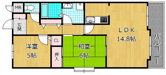 プリムローズ星田(2LDK/3階)の間取り写真