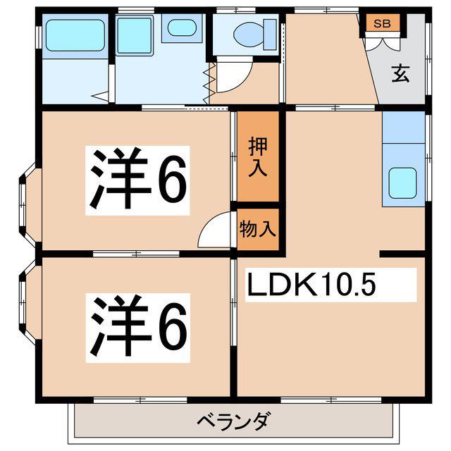 サンハイツA(2LDK/2階)の間取り写真