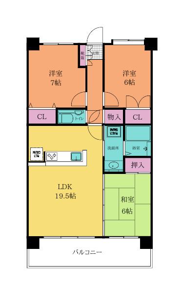 シャトレ大手町N棟(3LDK/4階)の間取り写真