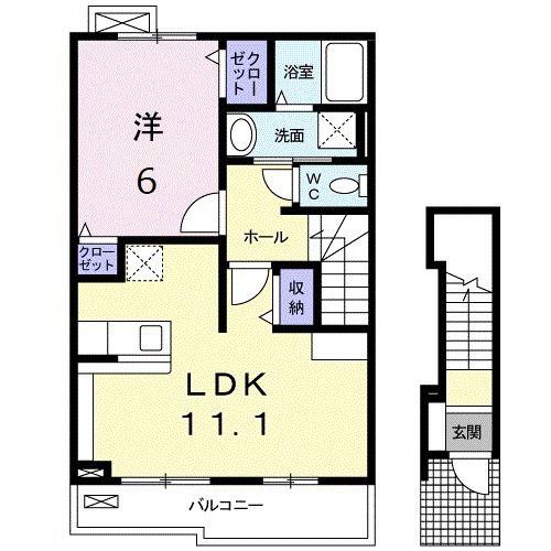 ルートサイドヴィラ II(1LDK/2階)の間取り写真