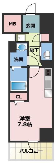 METROSA谷町六丁目サウス(ワンルーム/3階)の間取り写真