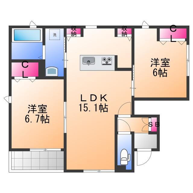 クインテット土生(2LDK/1階)の間取り写真