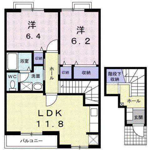 メゾン アンソレイエ B(2LDK/2階)の間取り写真