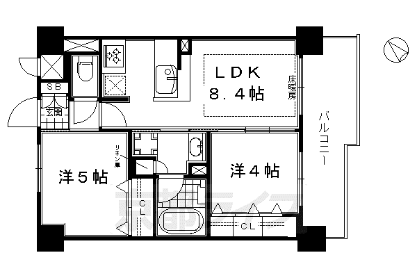 エステムプラザ京都河原町通IIレジデンシャル(2LDK/4階)の間取り写真