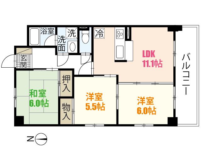 SANサウスSILENCE(3LDK/8階)の間取り写真