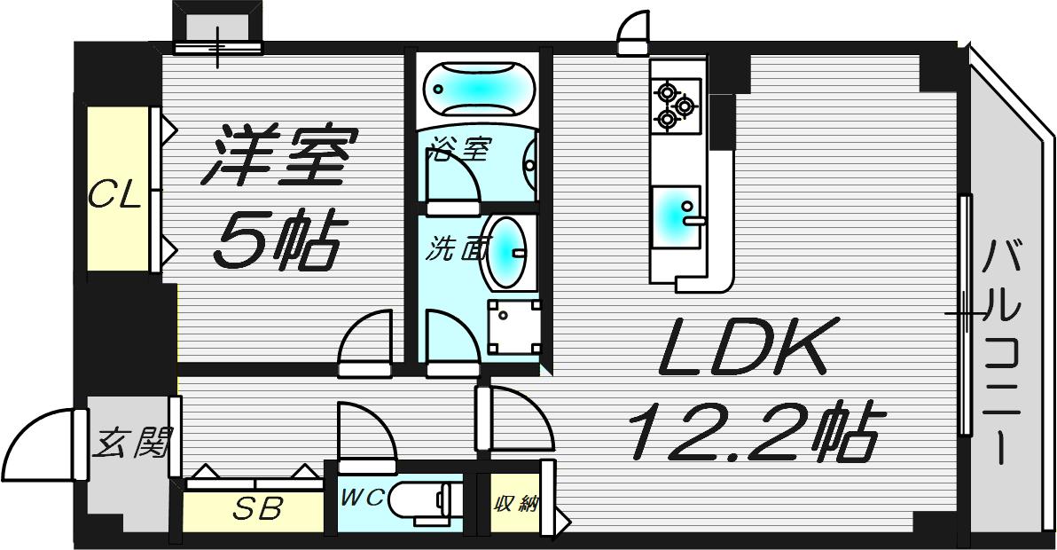 ゼクス九条(1LDK/8階)の間取り写真