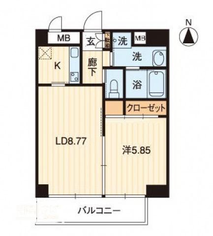 アルファレガロ錦町(1LDK/9階)の間取り写真
