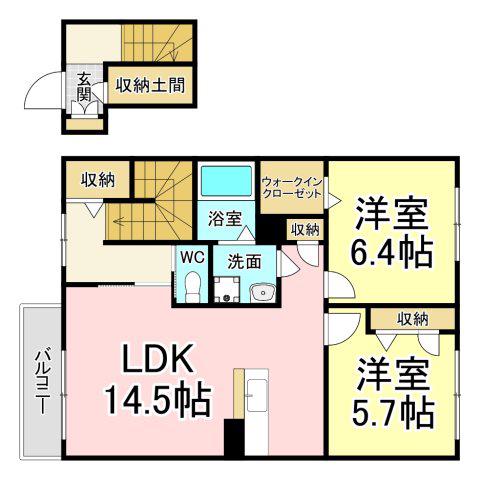 プロヌーブ ブライトネス(2LDK/2階)の間取り写真