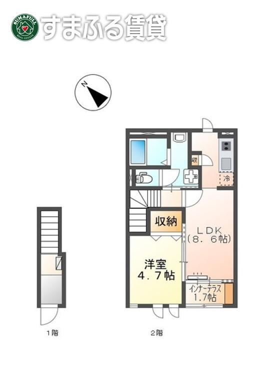 愛知環状鉄道 大門駅(愛知) 徒歩20分 2階建 築4年(1LDK/2階)の間取り写真