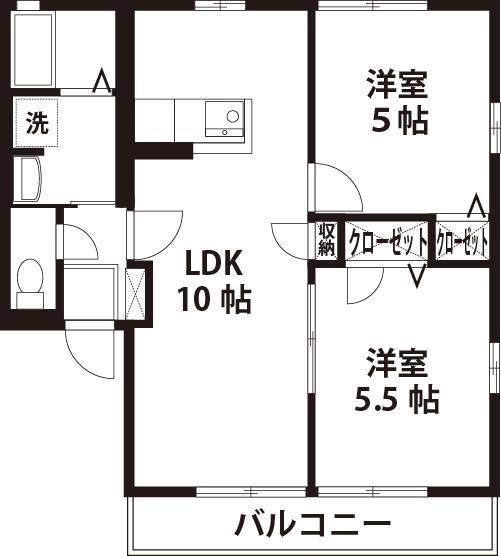ファミールコートB(2LDK/1階)の間取り写真