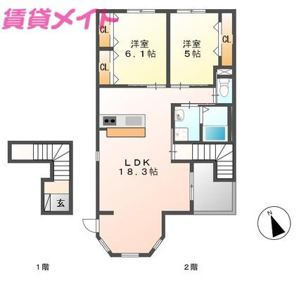 F.アザレア 7(2LDK/2階)の間取り写真