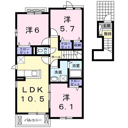レスペランス II(3LDK/2階)の間取り写真