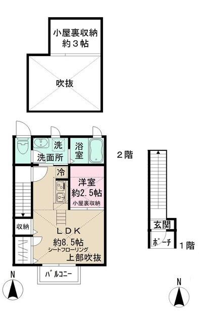 ルミエール(1LDK/2階)の間取り写真
