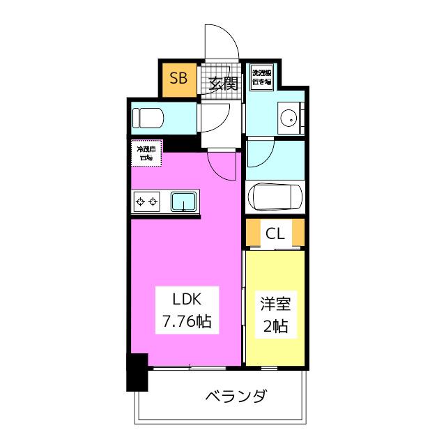 プロシード日赤通(1LDK/8階)の間取り写真