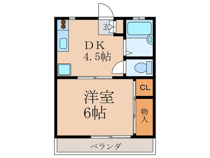 YKハイム(1DK/1階)の間取り写真