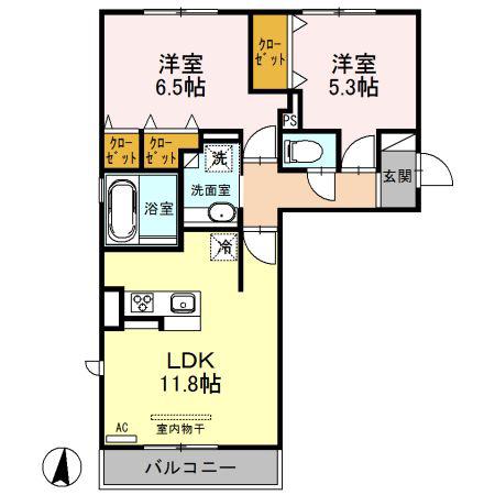 セキュレア須屋 G(2LDK/3階)の間取り写真
