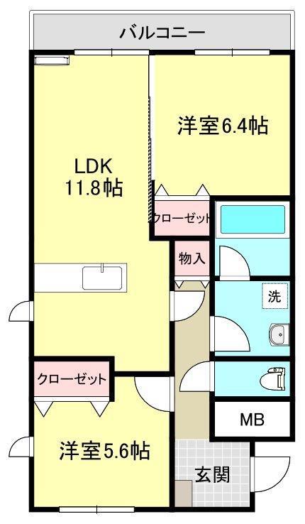 グランデールIZG(2LDK/2階)の間取り写真