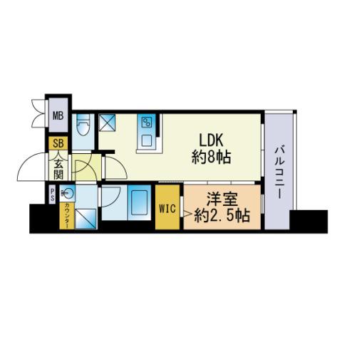 グランフォーレプライム六本松2(1LDK/9階)の間取り写真