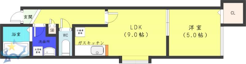 シエロ八軒(1LDK/2階)の間取り写真