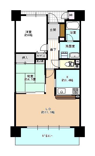 キングマンションプリフォール谷町(2LDK/5階)の間取り写真