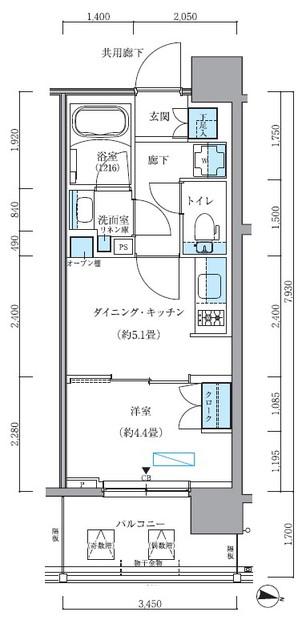 パークアクシス新大橋(1DK/8階)の間取り写真